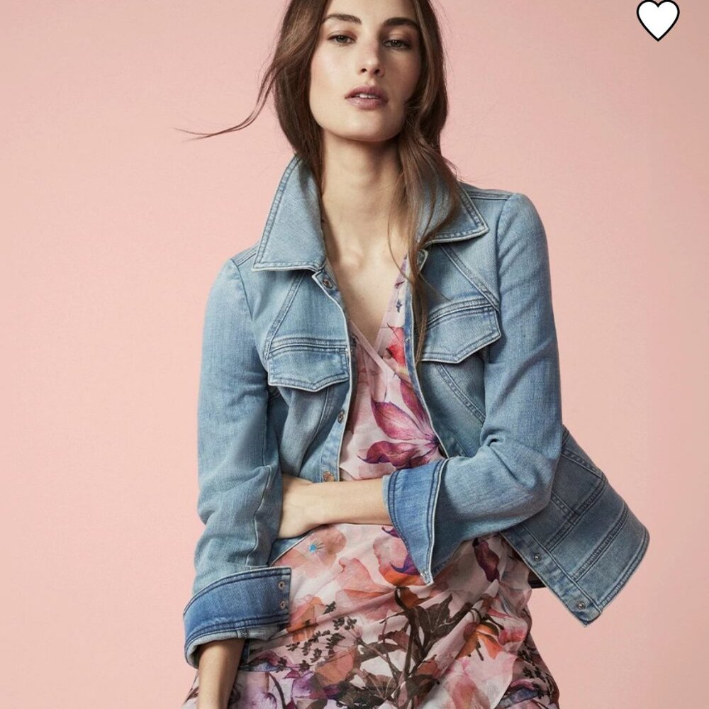 nwt white house black market seamed peplum denim jacket m